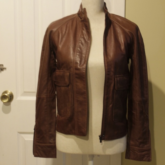 Lacoste Women's 100% Leather Zip Jacket w/ Pockets Y2K Classic